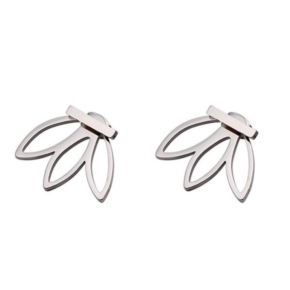 Silver Bar Stud w/Lotus Flower Jacket Earrings - Picture 6 of 8